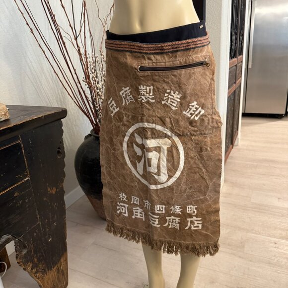 CANVAS RESTAURANT WAIST APRON W/ CHINESE FONT & LARGE FRONT ZIP POCKET - Picture 3 of 6